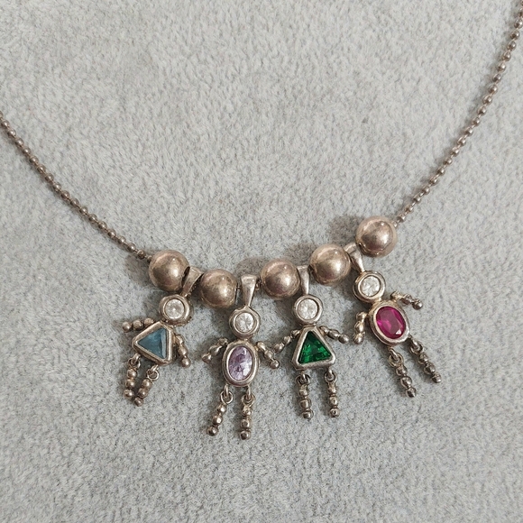 Jewelry - Vintage Sterling Silver necklace with birthstone boy and girl charms